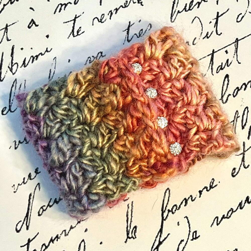 Multicolor CUFF, BRACELET Hand Crocheted in Soft Sheen Acrylic Yarn, Slip-On